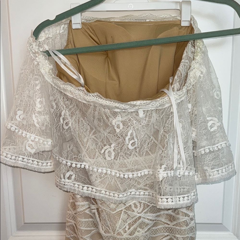 Off-Shoulder White Lace Train Maxi Mermaid Bridal Gown Dress Boho Wedding - Picture 10 of 16